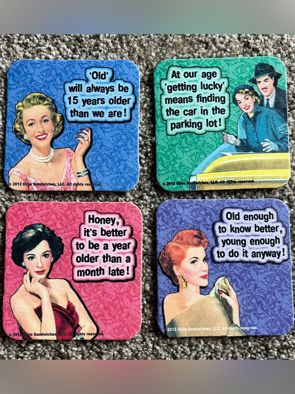 Vintage-Style Humorous Retro Coasters Set - getting old is FUN!  Set of 20